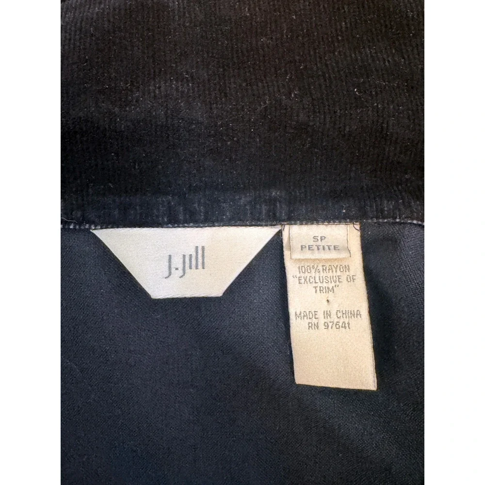 J.Jill‎ Black Velvet Blazer Jacket Petite SP Button Front Collared Riding Coat